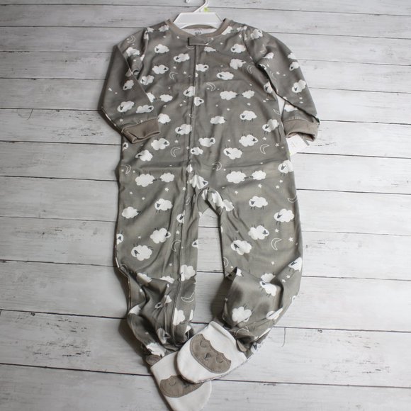 Carter's Toddler Girl's Size 4T Footie Pajama Sleeper Gray White Sheep - Picture 2 of 5